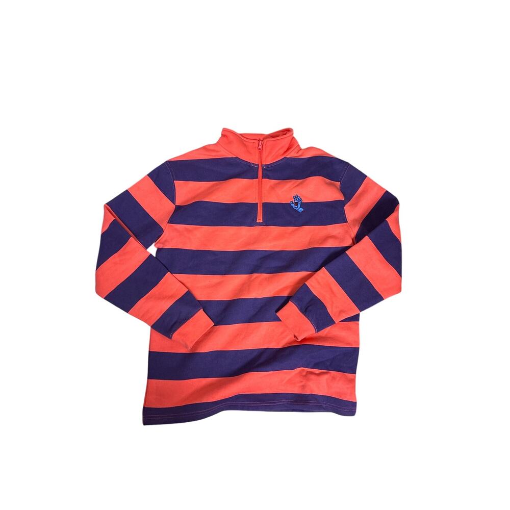 Santa Cruz Skateboards Rugby Striped Quarter Zip Fleece Lined Mens Small Y2K